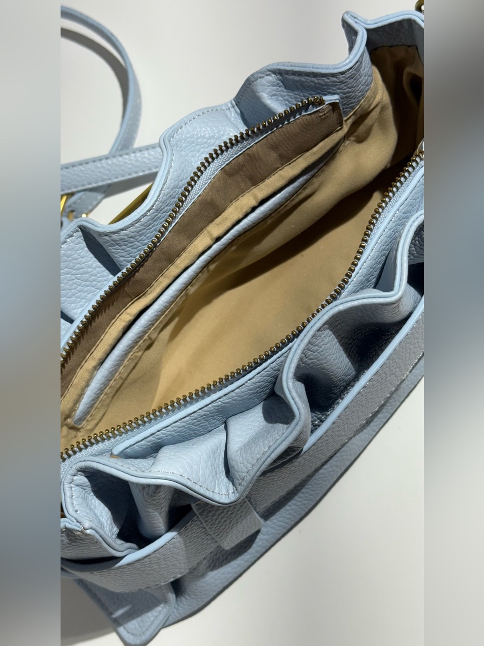 Anthropologie Petite Moments Light Blue Women’s Shoulder Belt Bag Gold Buckle - Picture 7 of 9